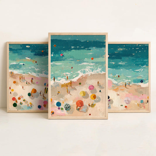 Tenby South Beach Set of Three Prints - Aerial Pembrokeshire Posters - Palette Knife Oil Painting - Welsh Seaside Wall Art