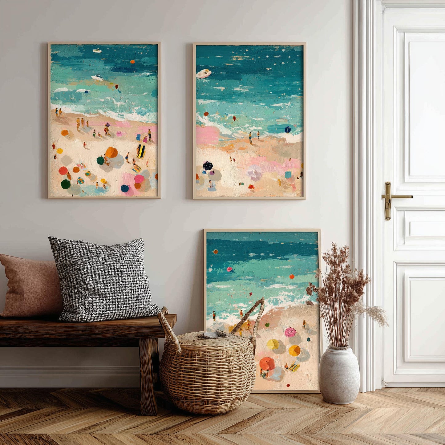 Tenby South Beach Set of Three Prints - Aerial Pembrokeshire Posters - Palette Knife Oil Painting - Welsh Seaside Wall Art