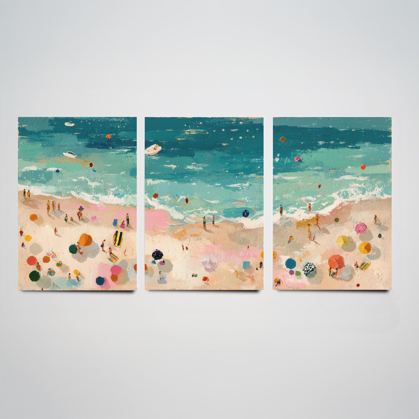 Tenby South Beach Set of Three Prints - Aerial Pembrokeshire Posters - Palette Knife Oil Painting - Welsh Seaside Wall Art