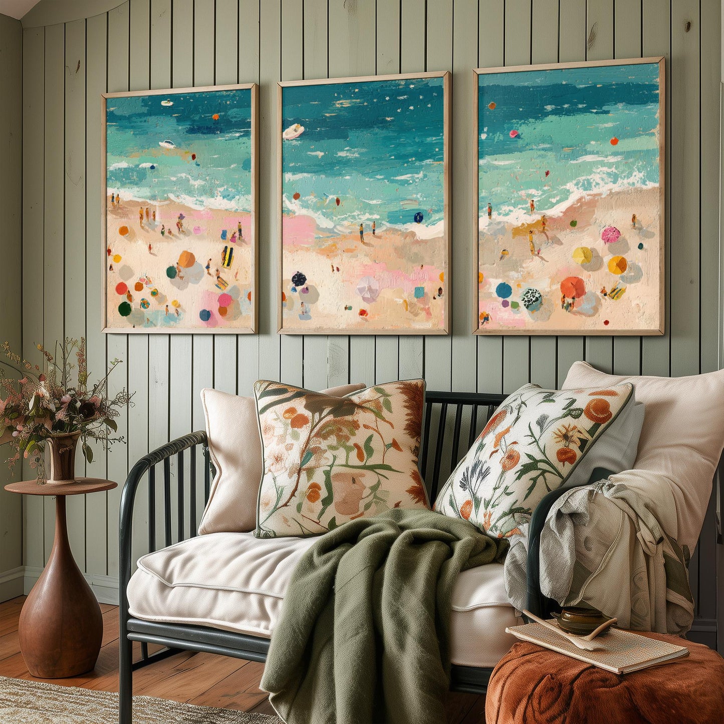 Tenby South Beach Set of Three Prints - Aerial Pembrokeshire Posters - Palette Knife Oil Painting - Welsh Seaside Wall Art