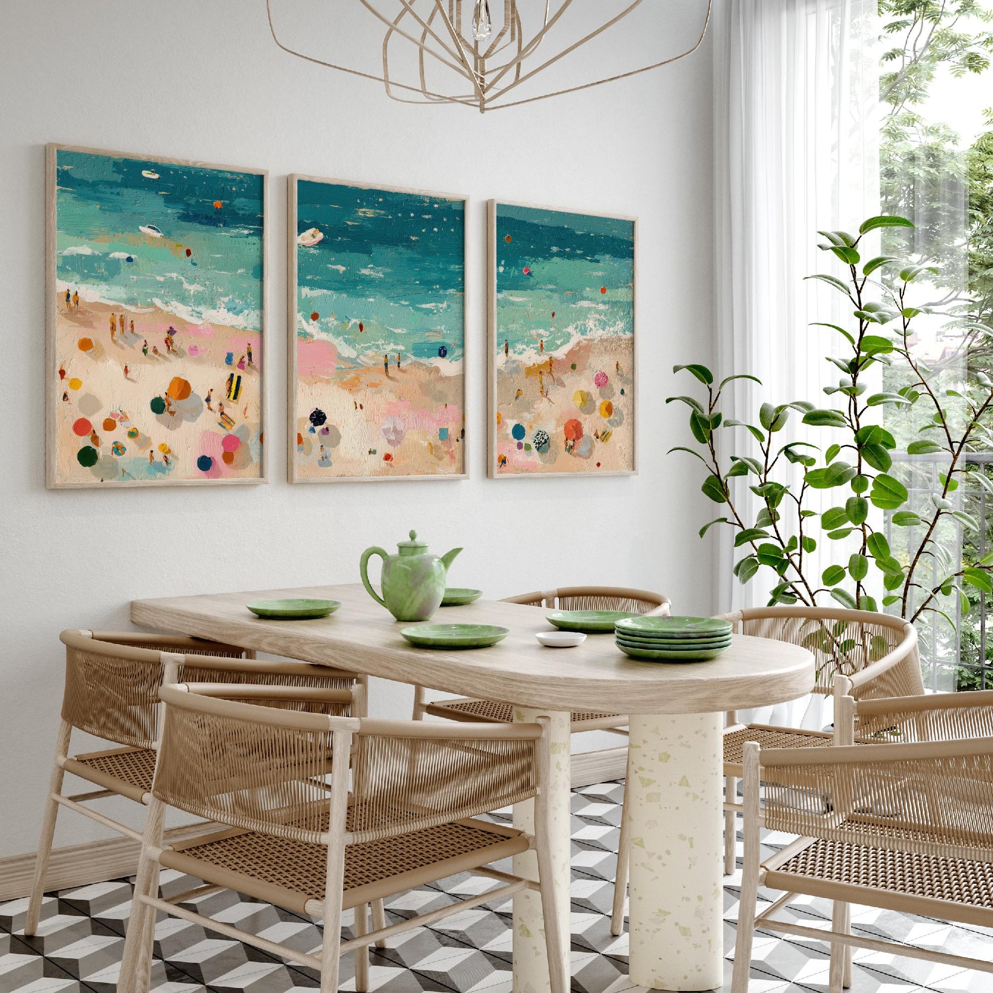 Tenby South Beach Set of Three Prints - Aerial Pembrokeshire Posters - Palette Knife Oil Painting - Welsh Seaside Wall Art