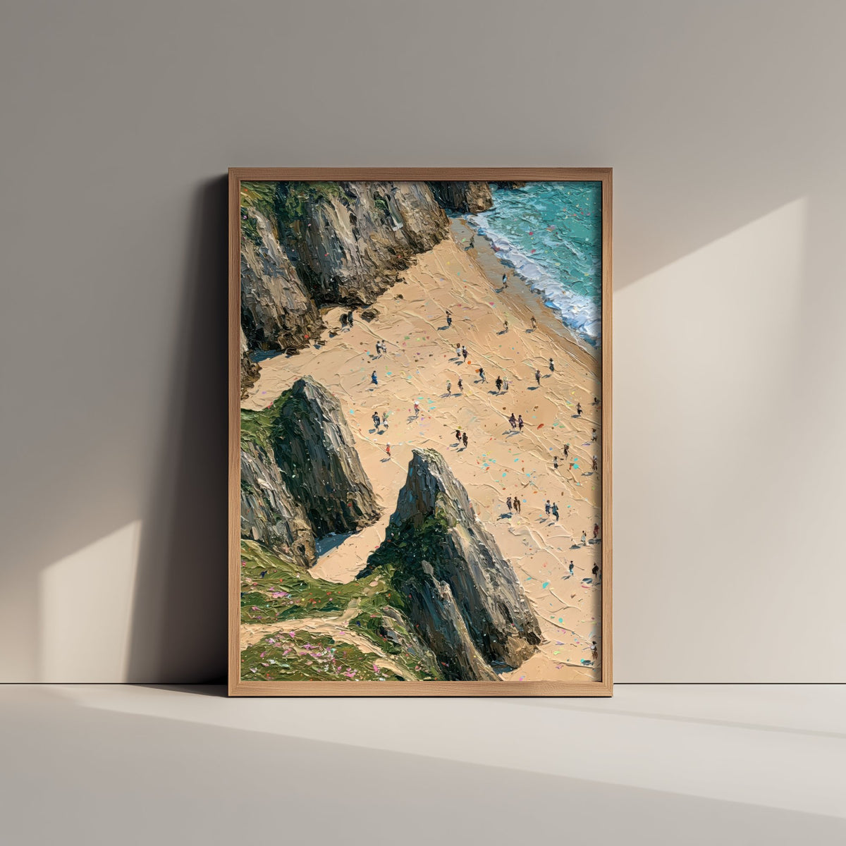 Three Cliffs Bay Travel Poster - Aerial Beach Art Print - Impasto Beach Painting - Gower Panel 1/3