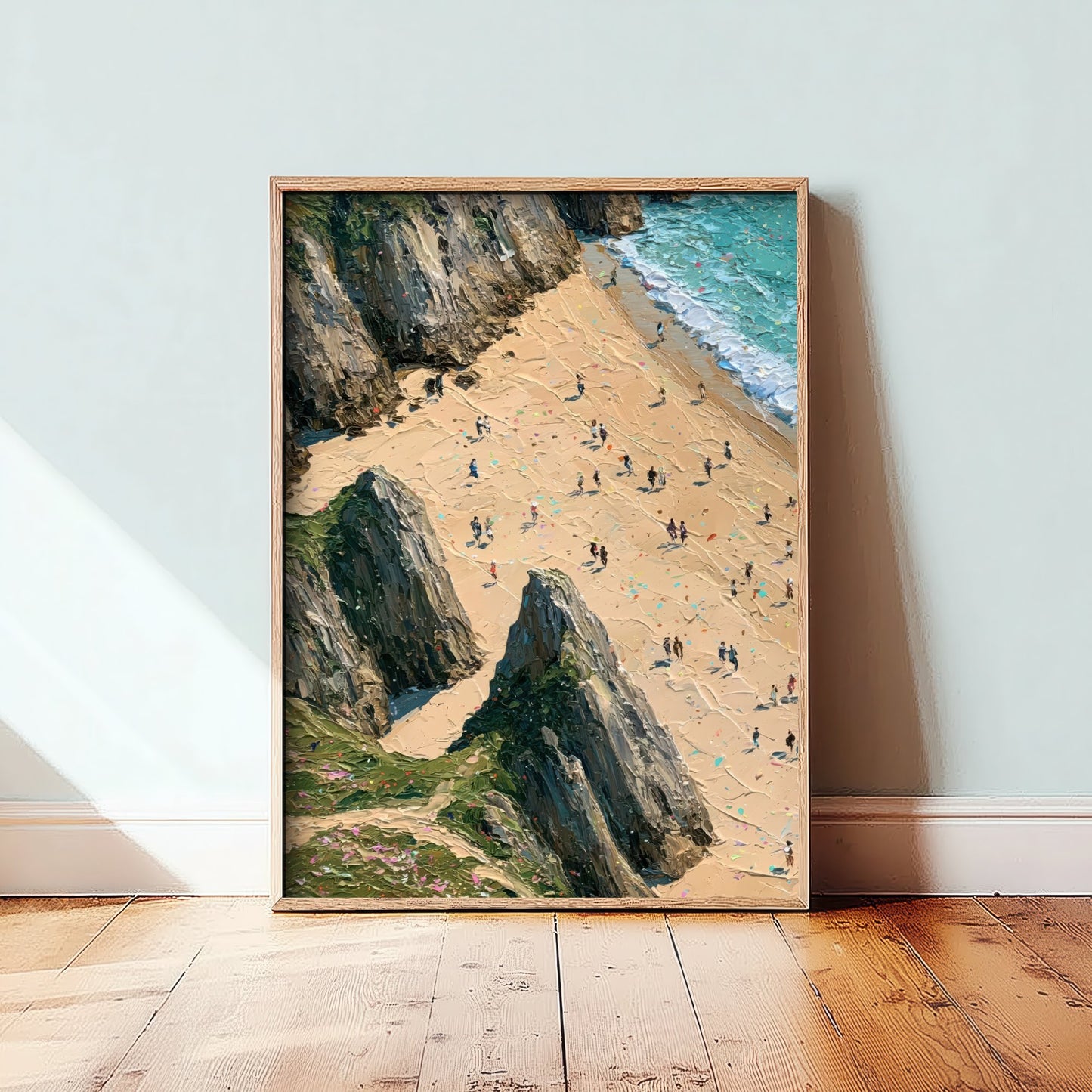 Three Cliffs Bay Travel Poster - Aerial Beach Art Print - Impasto Beach Painting - Gower Panel 1/3