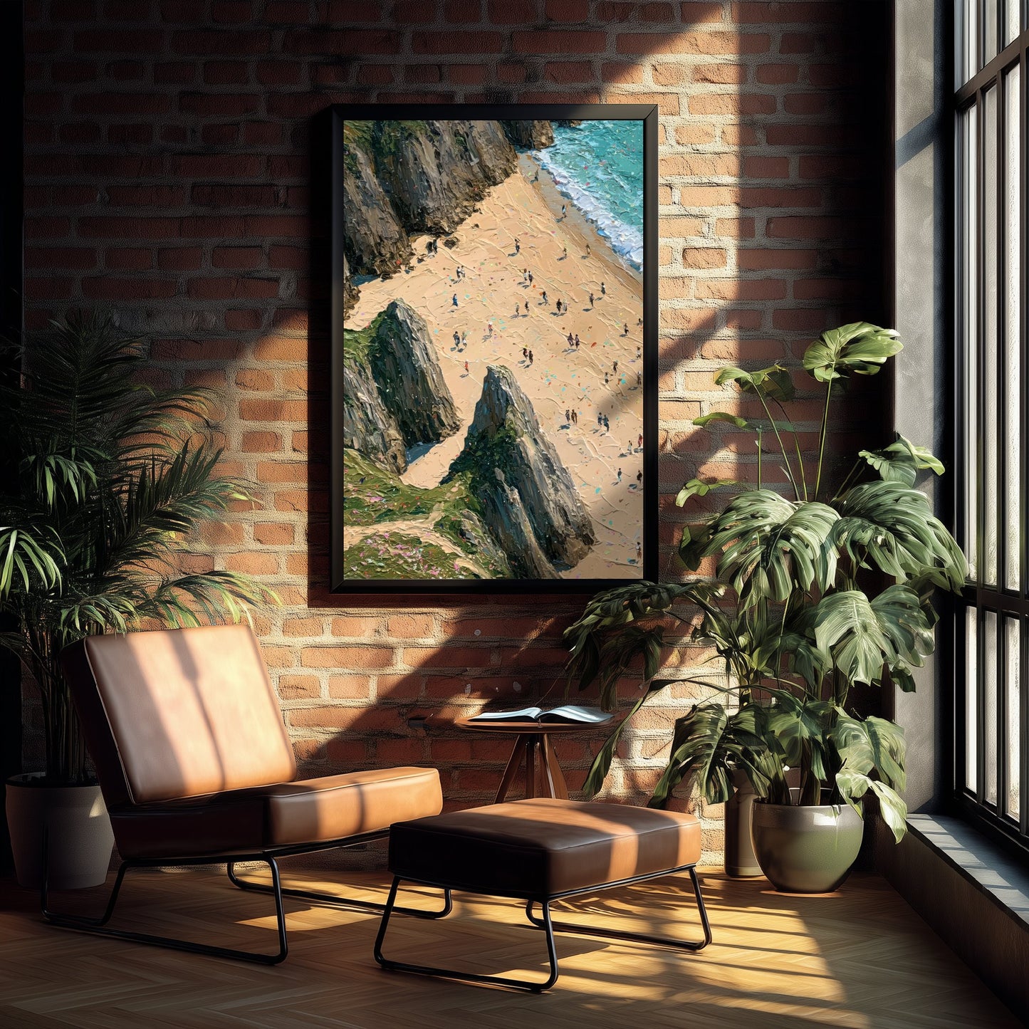 Three Cliffs Bay Travel Poster - Aerial Beach Art Print - Impasto Beach Painting - Gower Panel 1/3