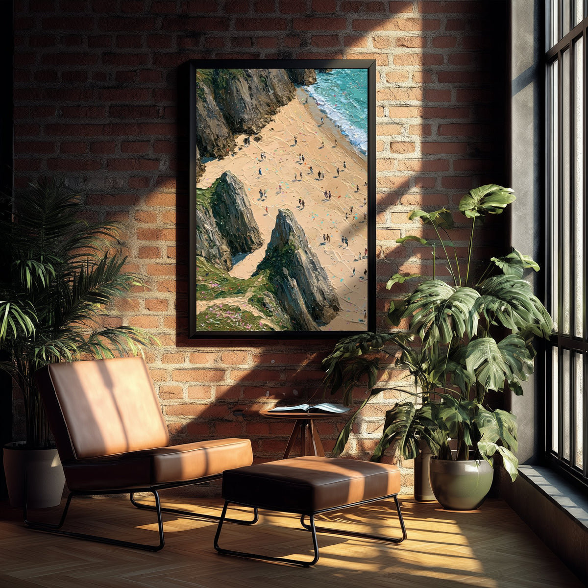Three Cliffs Bay Travel Poster - Aerial Beach Art Print - Impasto Beach Painting - Gower Panel 1/3