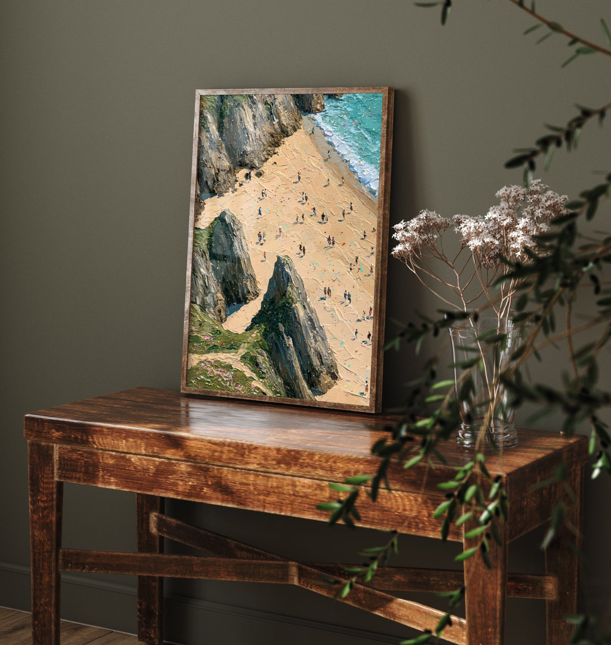 Three Cliffs Bay Travel Poster - Aerial Beach Art Print - Impasto Beach Painting - Gower Panel 1/3