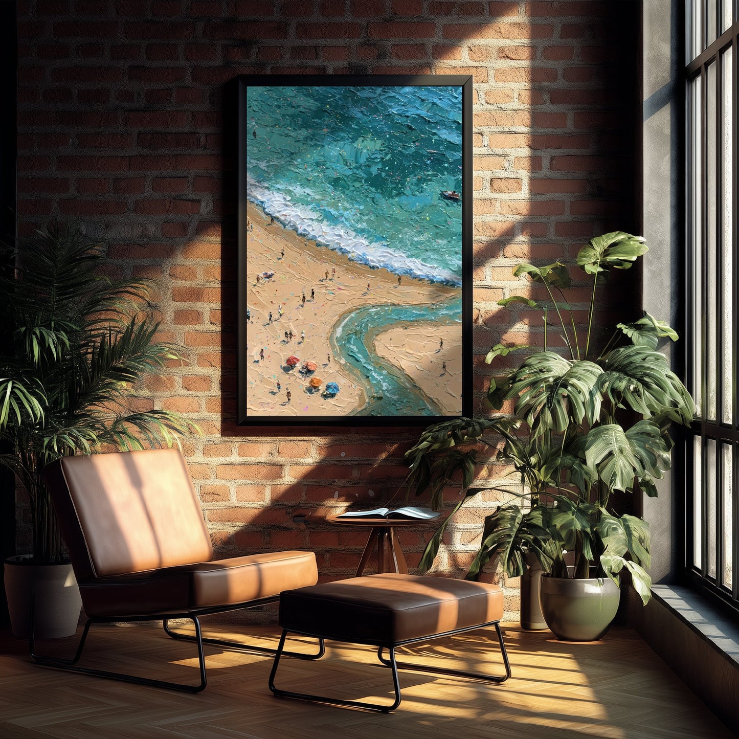 Three Cliffs Bay Travel Poster - Aerial Beach Art Print - Impasto Beach Painting - Gower Panel 2/3