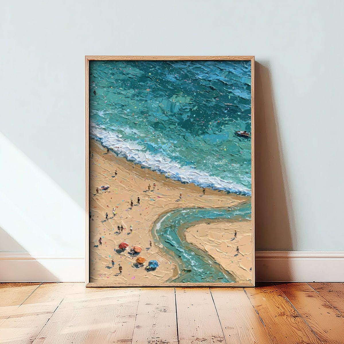 Three Cliffs Bay Travel Poster - Aerial Beach Art Print - Impasto Beach Painting - Gower Panel 2/3