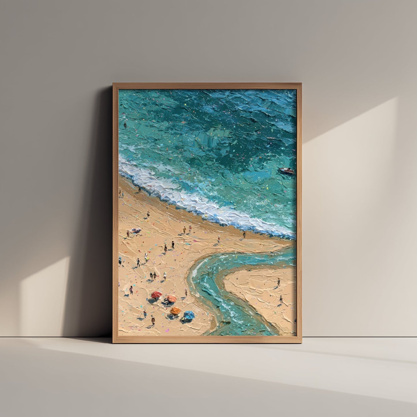 Three Cliffs Bay Travel Poster - Aerial Beach Art Print - Impasto Beach Painting - Gower Panel 2/3