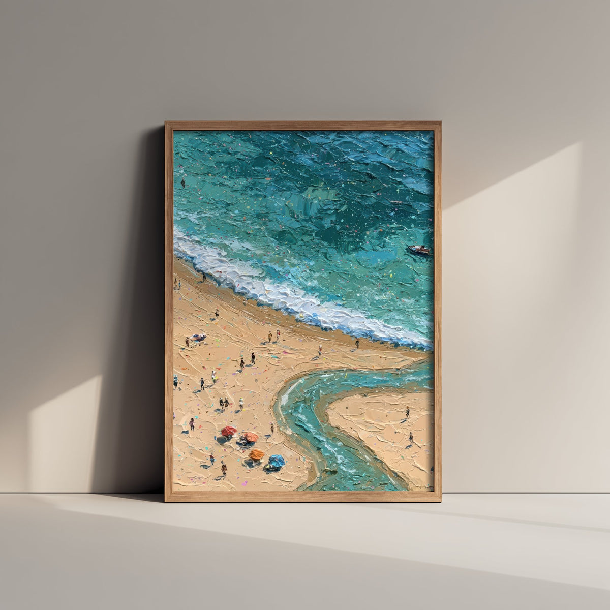 Three Cliffs Bay Travel Poster - Aerial Beach Art Print - Impasto Beach Painting - Gower Panel 2/3