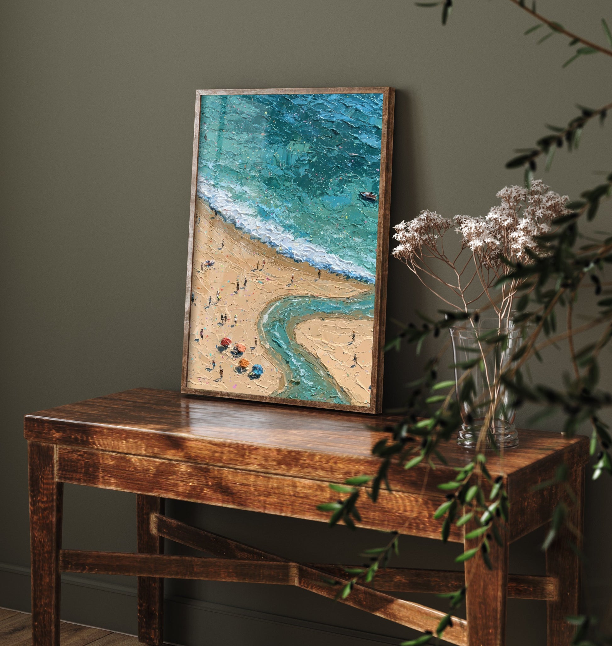 Three Cliffs Bay Travel Poster - Aerial Beach Art Print - Impasto Beach Painting - Gower Panel 2/3