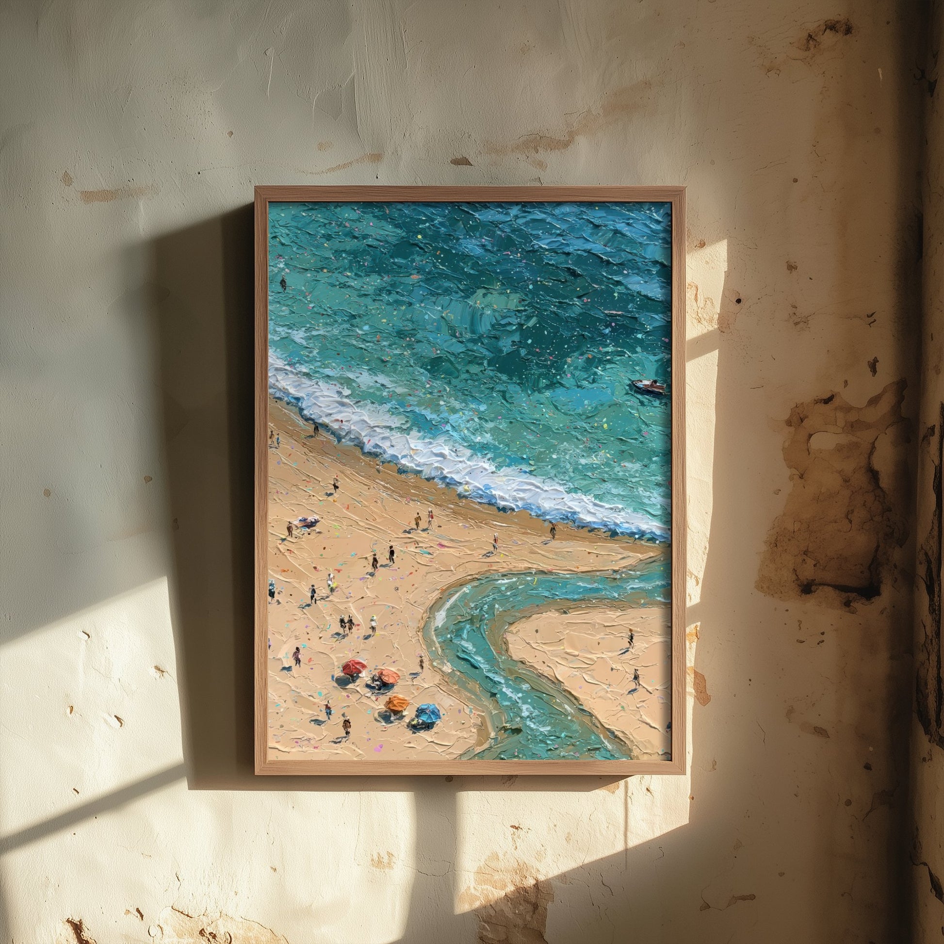 Three Cliffs Bay Travel Poster - Aerial Beach Art Print - Impasto Beach Painting - Gower Panel 2/3