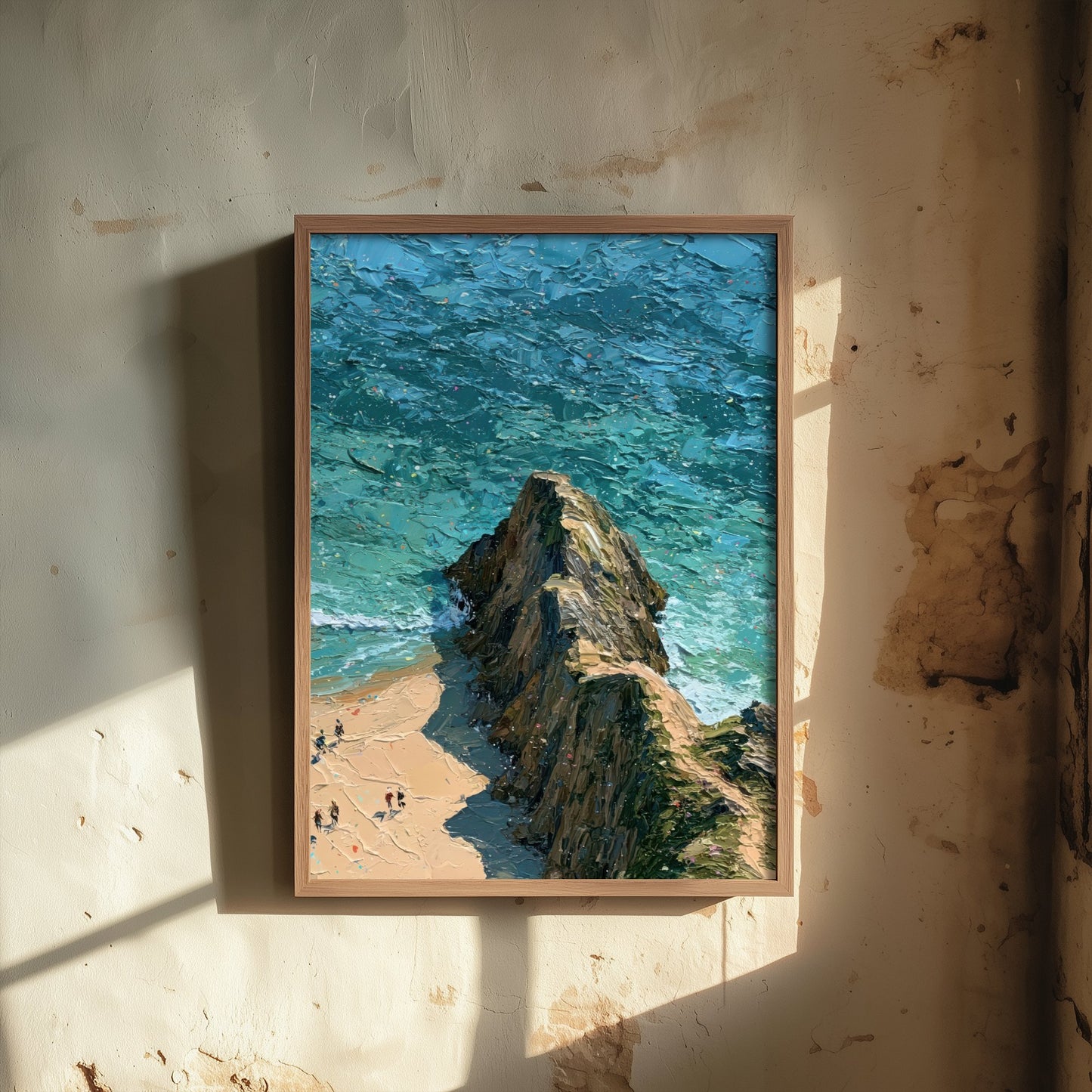 Three Cliffs Bay Travel Poster - Aerial Beach Art Print - Impasto Beach Painting - Gower Panel 3/3