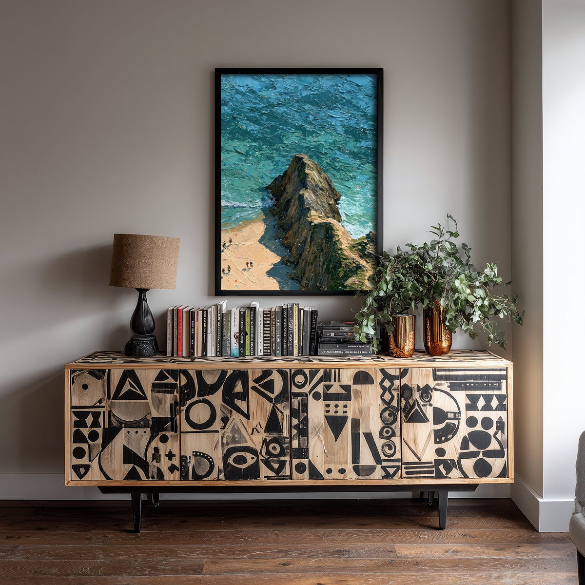 Three Cliffs Bay Travel Poster - Aerial Beach Art Print - Impasto Beach Painting - Gower Panel 3/3