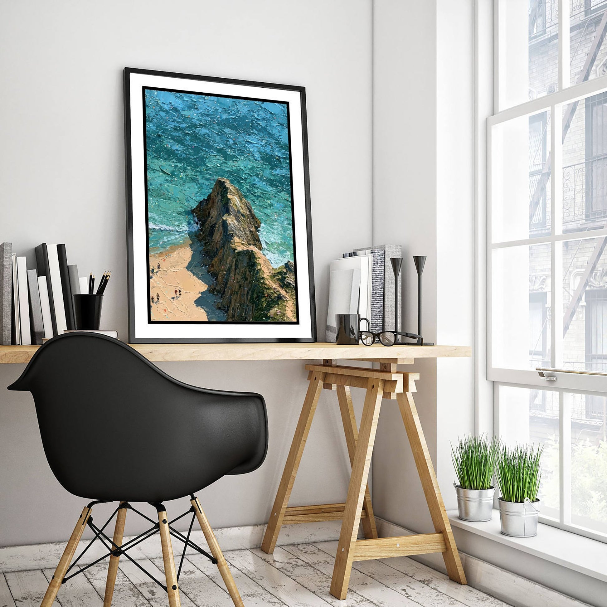 Three Cliffs Bay Travel Poster - Aerial Beach Art Print - Impasto Beach Painting - Gower Panel 3/3