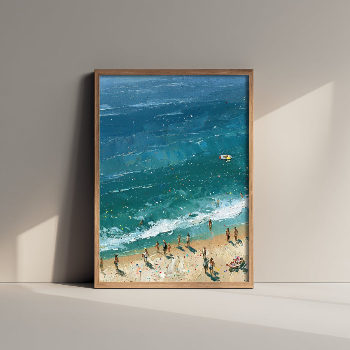 Tynemouth Longsands Travel Poster - Aerial Beach Art Print - Impasto Beach Painting - Tyne and Wear Panel 1/3