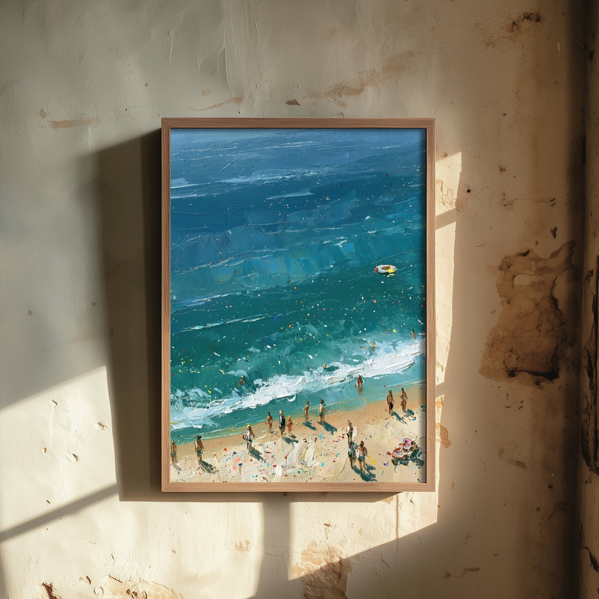 Tynemouth Longsands Travel Poster - Aerial Beach Art Print - Impasto Beach Painting - Tyne and Wear Panel 1/3