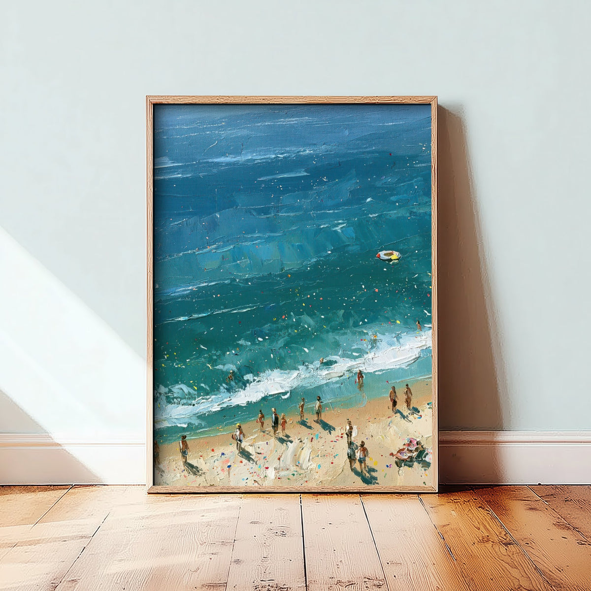 Tynemouth Longsands Travel Poster - Aerial Beach Art Print - Impasto Beach Painting - Tyne and Wear Panel 1/3