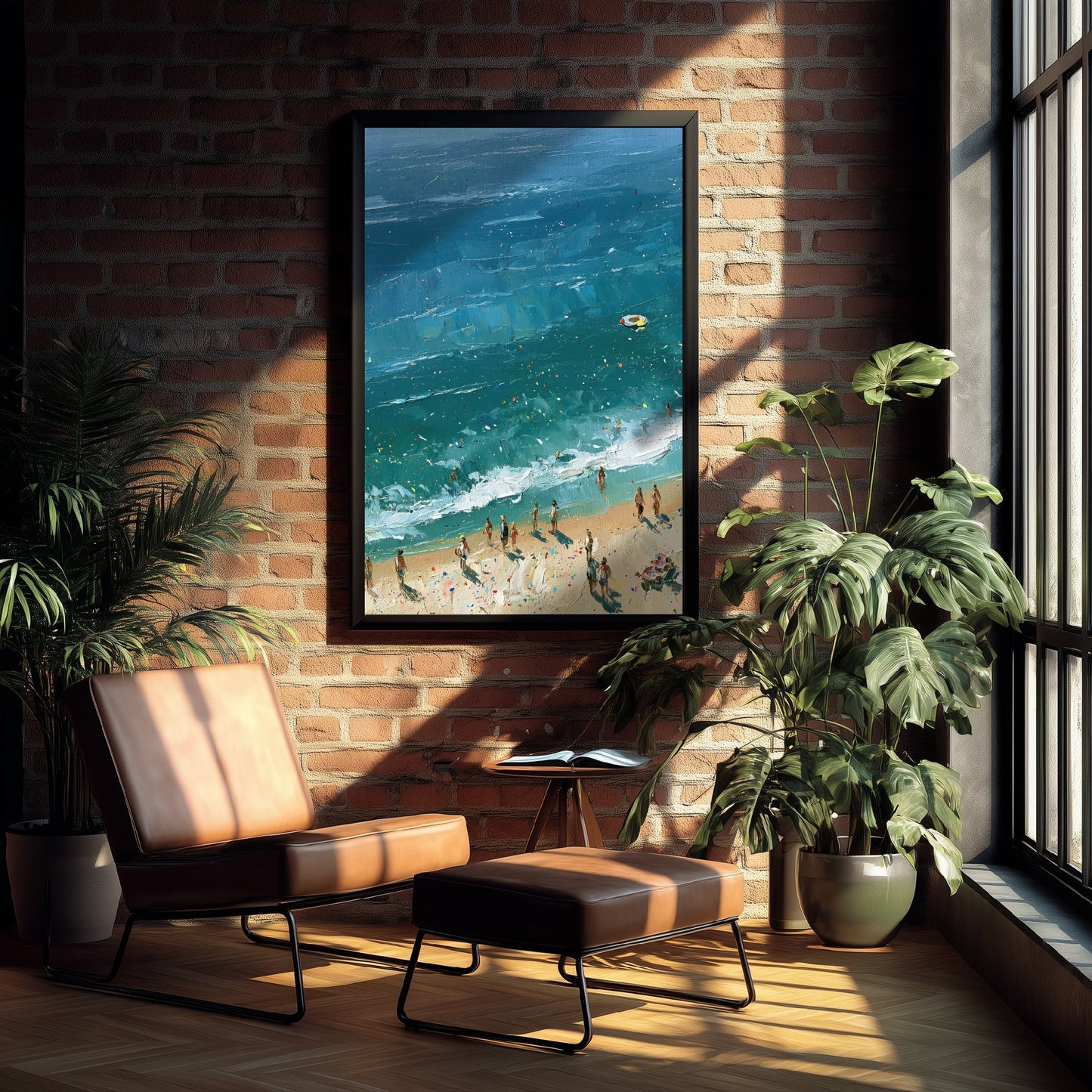 Tynemouth Longsands Travel Poster - Aerial Beach Art Print - Impasto Beach Painting - Tyne and Wear Panel 1/3