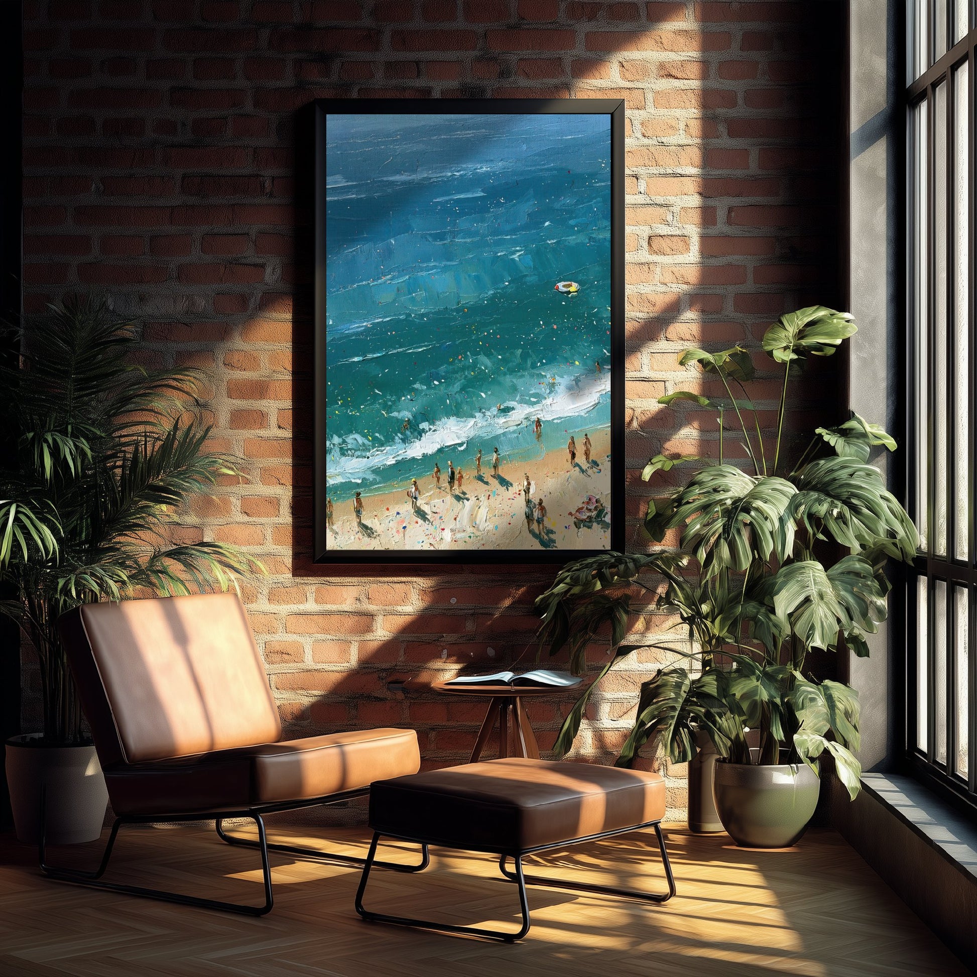 Tynemouth Longsands Travel Poster - Aerial Beach Art Print - Impasto Beach Painting - Tyne and Wear Panel 1/3