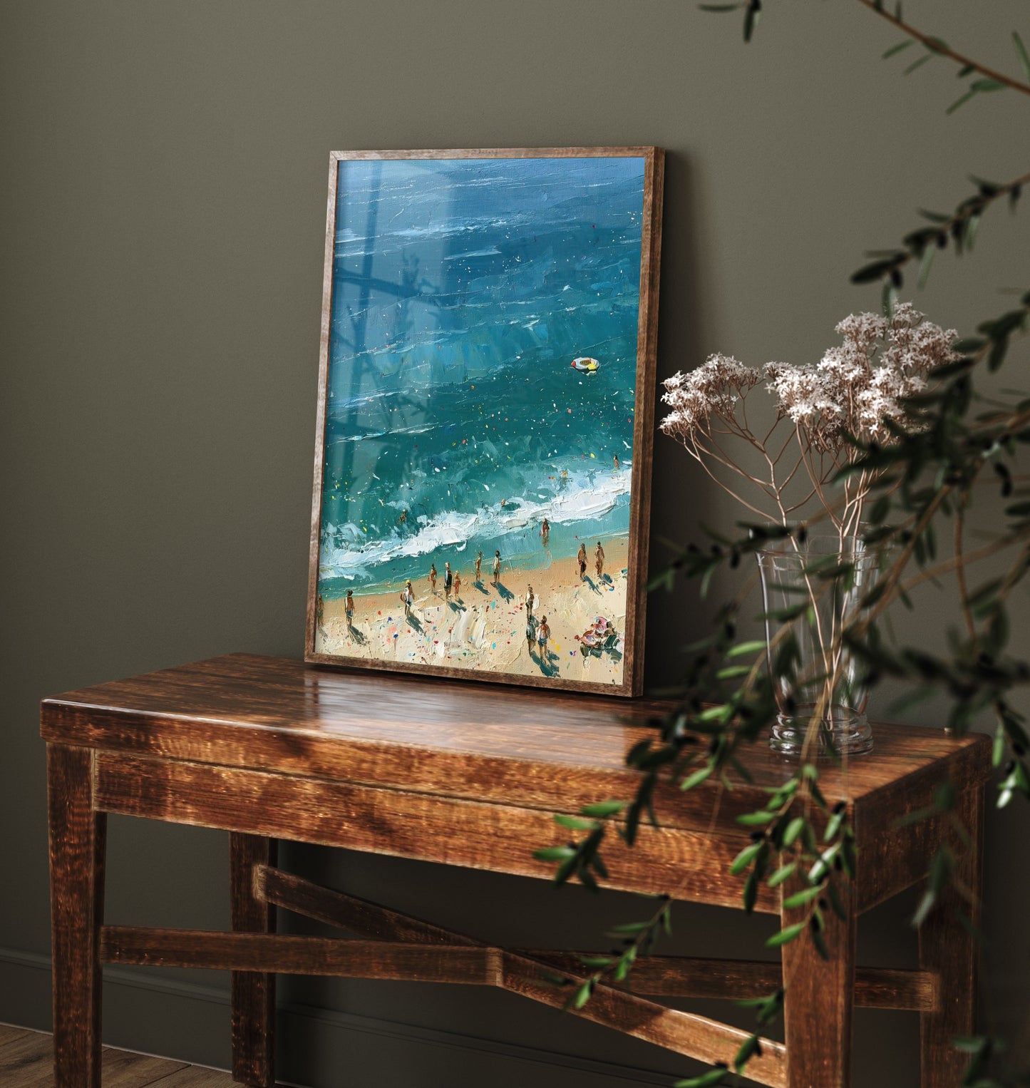 Tynemouth Longsands Travel Poster - Aerial Beach Art Print - Impasto Beach Painting - Tyne and Wear Panel 1/3