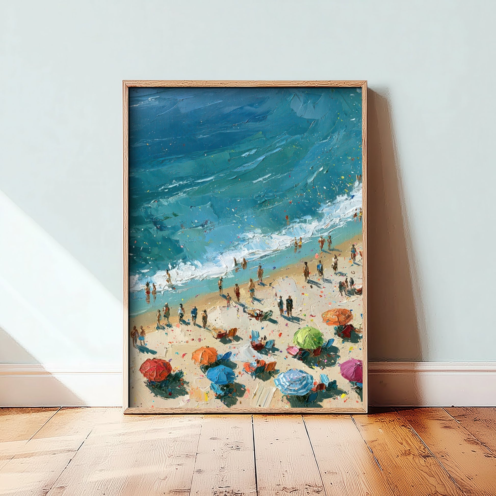 Tynemouth Longsands Travel Poster - Aerial Beach Art Print - Impasto Beach Painting - Tyne and Wear Panel 2/3