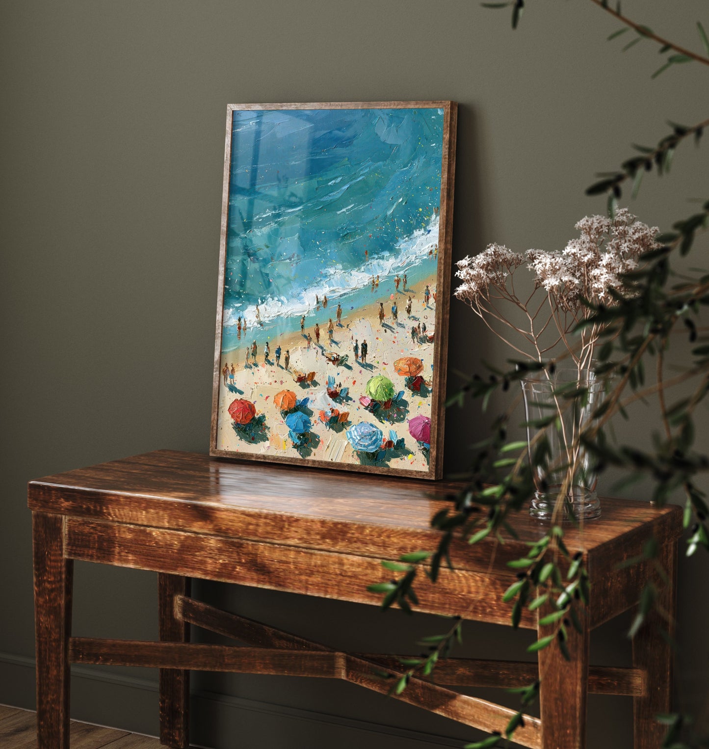 Tynemouth Longsands Travel Poster - Aerial Beach Art Print - Impasto Beach Painting - Tyne and Wear Panel 2/3