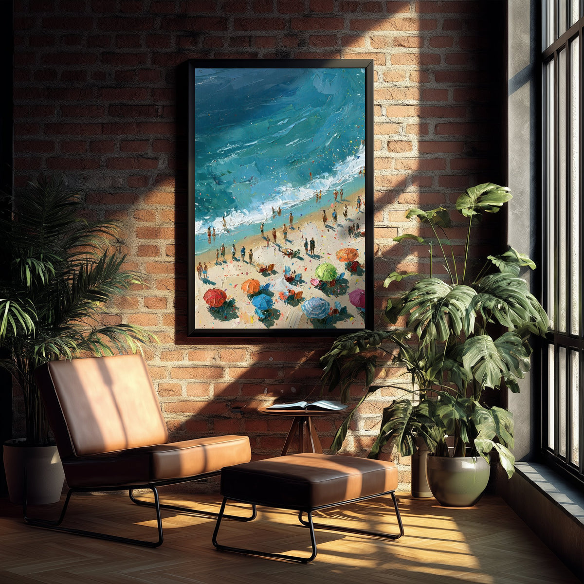 Tynemouth Longsands Travel Poster - Aerial Beach Art Print - Impasto Beach Painting - Tyne and Wear Panel 2/3