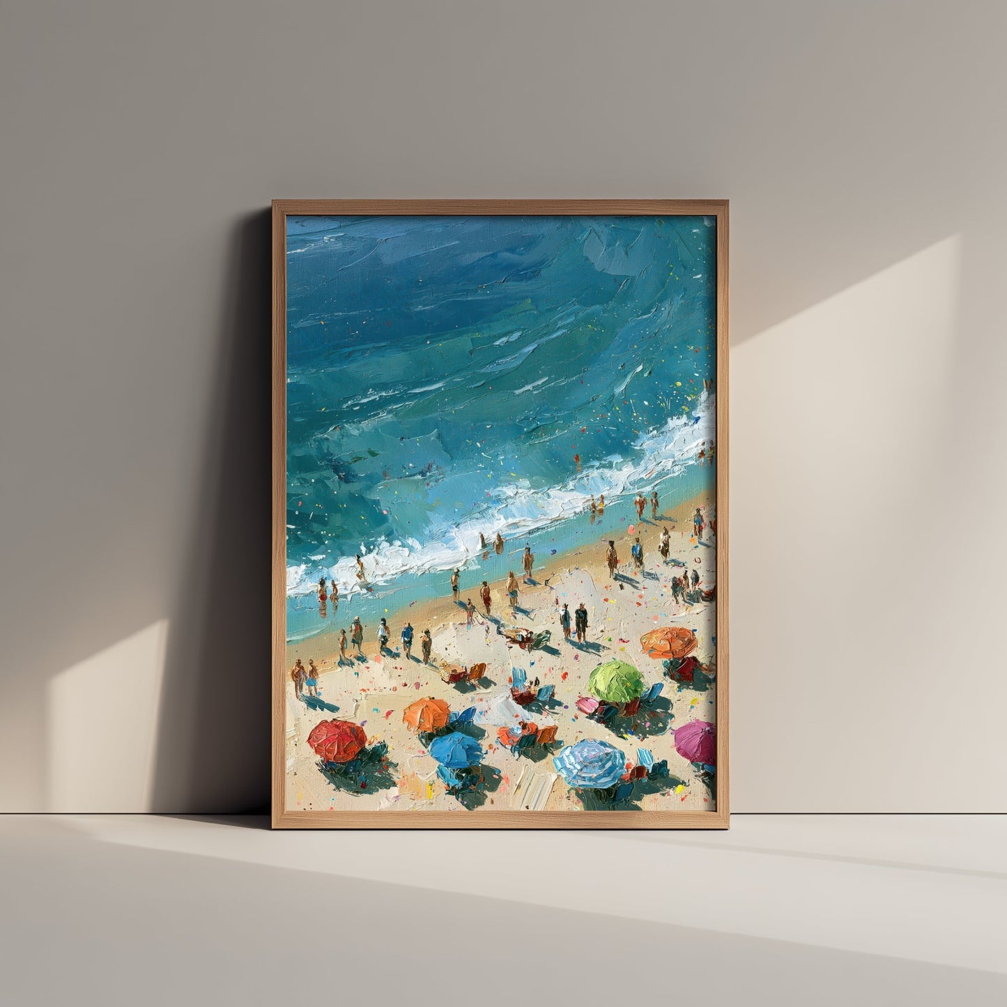 Tynemouth Longsands Travel Poster - Aerial Beach Art Print - Impasto Beach Painting - Tyne and Wear Panel 2/3