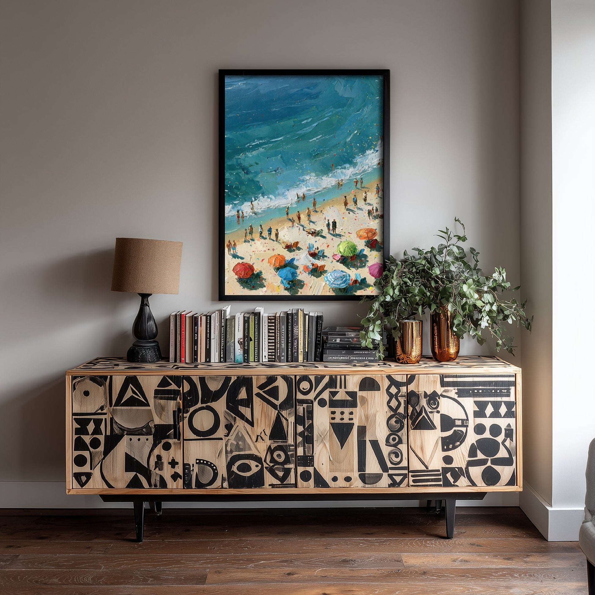 Tynemouth Longsands Travel Poster - Aerial Beach Art Print - Impasto Beach Painting - Tyne and Wear Panel 2/3