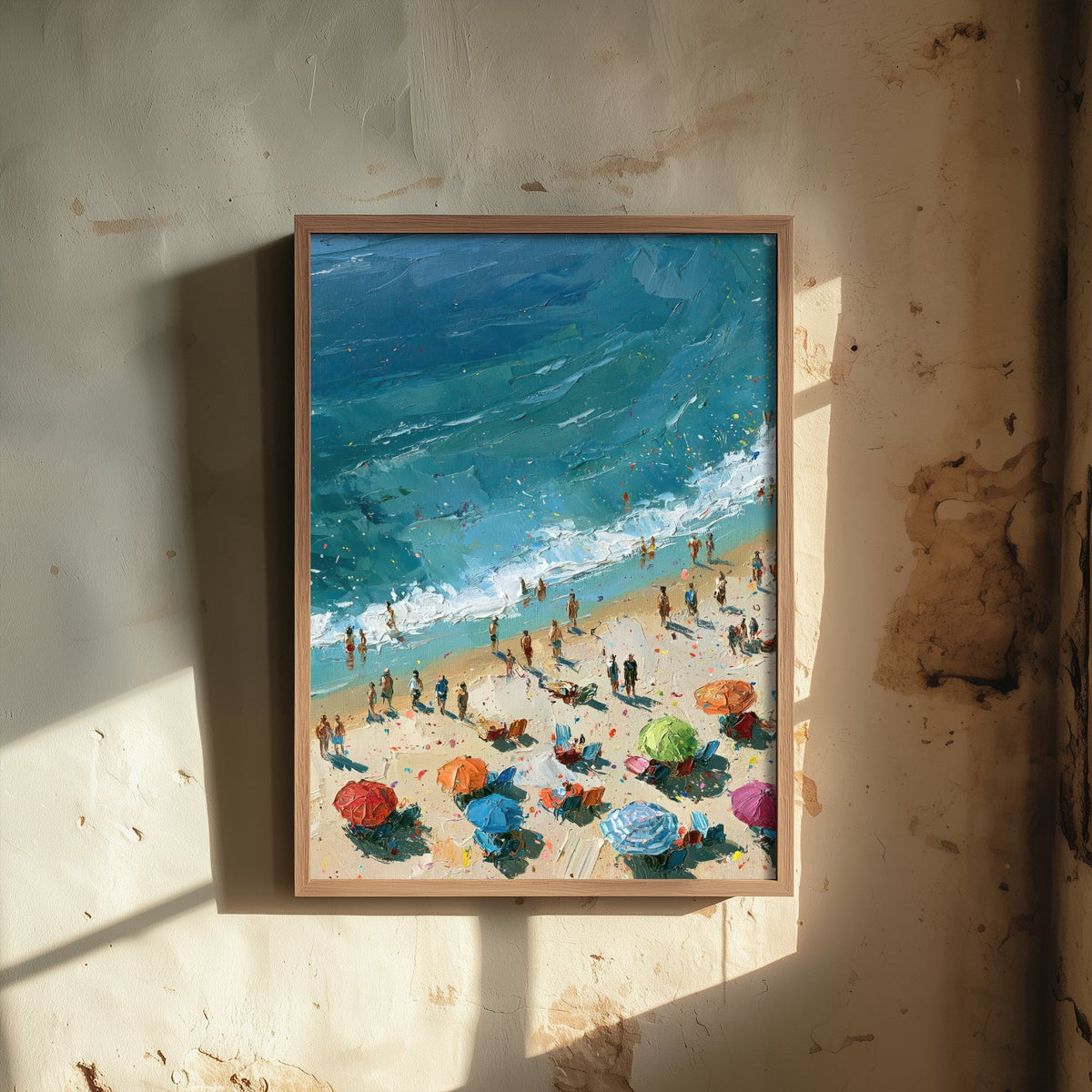 Tynemouth Longsands Travel Poster - Aerial Beach Art Print - Impasto Beach Painting - Tyne and Wear Panel 2/3