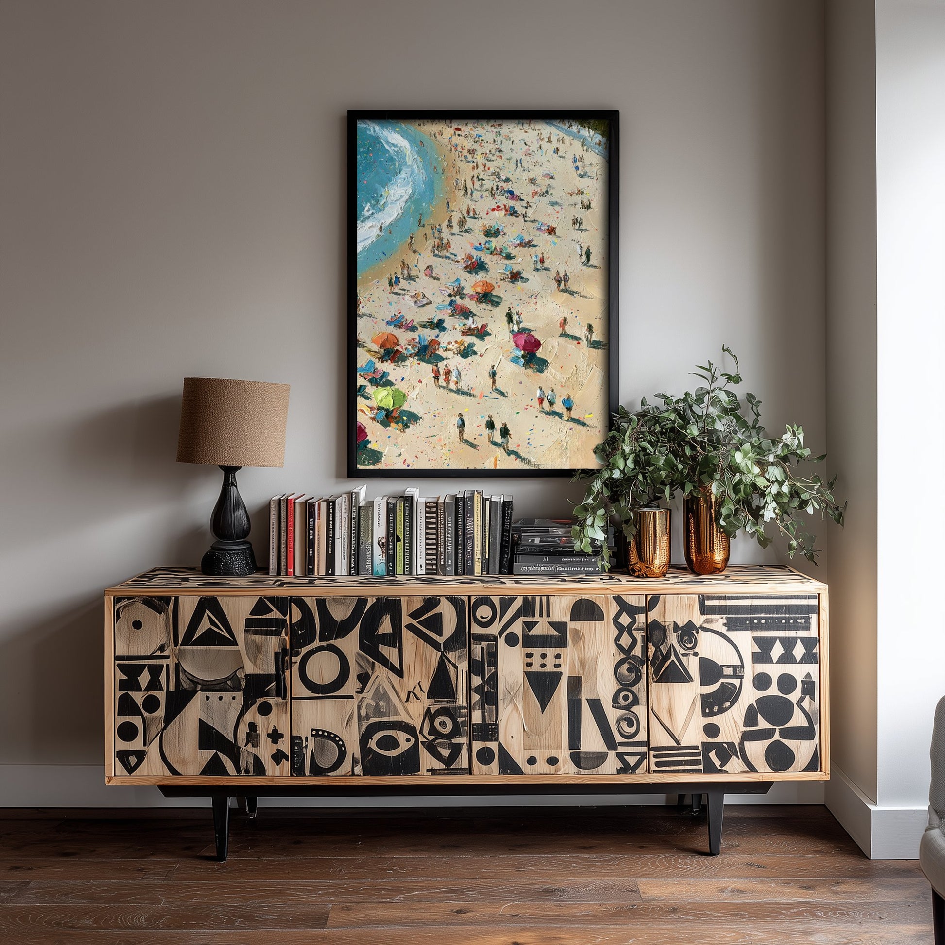 Tynemouth Longsands Travel Poster - Aerial Beach Art Print - Impasto Beach Painting - Tyne and Wear Panel 3/3