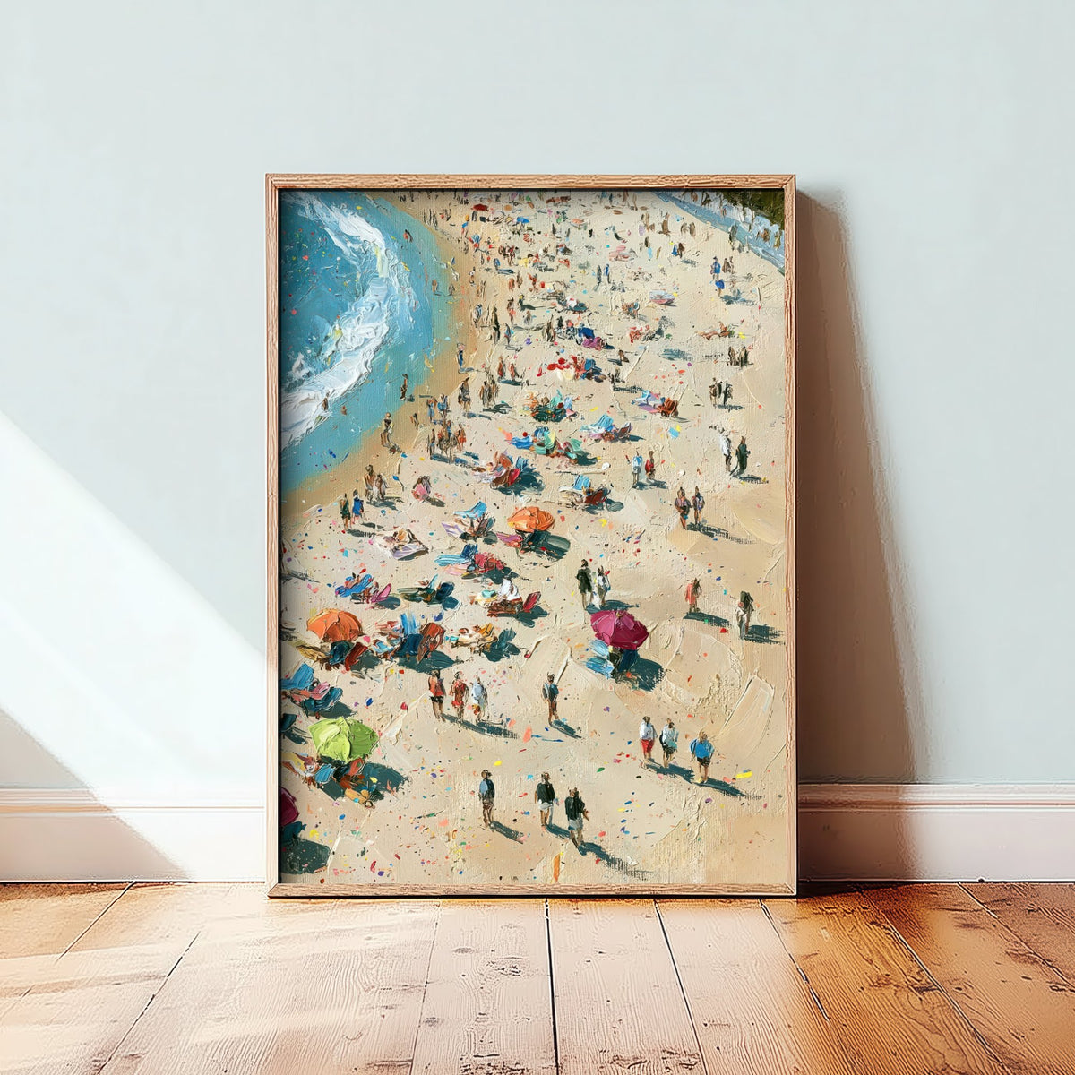 Tynemouth Longsands Travel Poster - Aerial Beach Art Print - Impasto Beach Painting - Tyne and Wear Panel 3/3