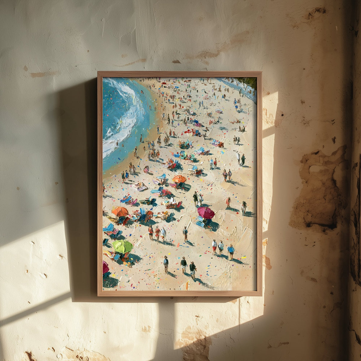 Tynemouth Longsands Travel Poster - Aerial Beach Art Print - Impasto Beach Painting - Tyne and Wear Panel 3/3