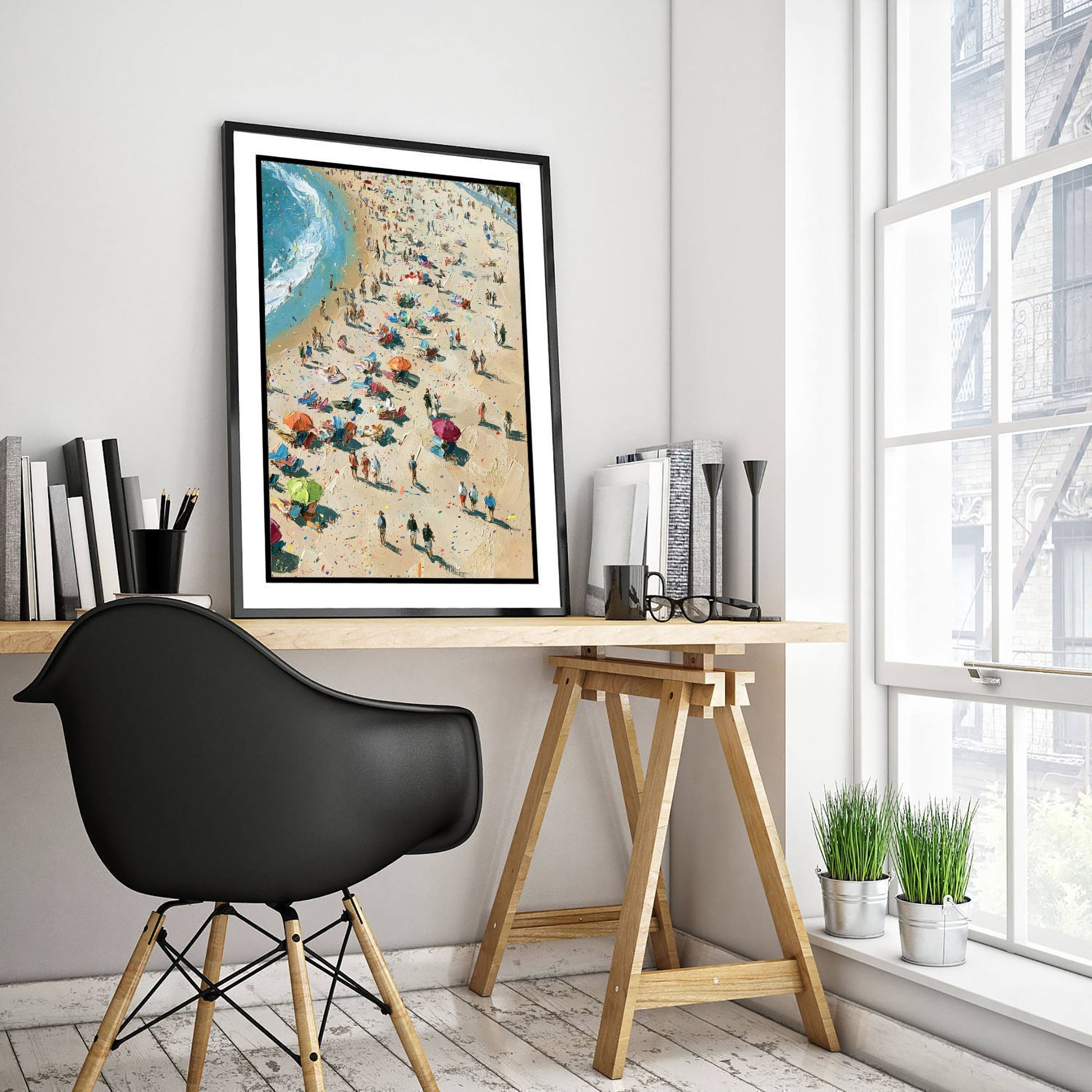 Tynemouth Longsands Travel Poster - Aerial Beach Art Print - Impasto Beach Painting - Tyne and Wear Panel 3/3