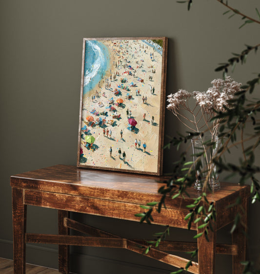 Tynemouth Longsands Travel Poster - Aerial Beach Art Print - Impasto Beach Painting - Tyne and Wear Panel 3/3