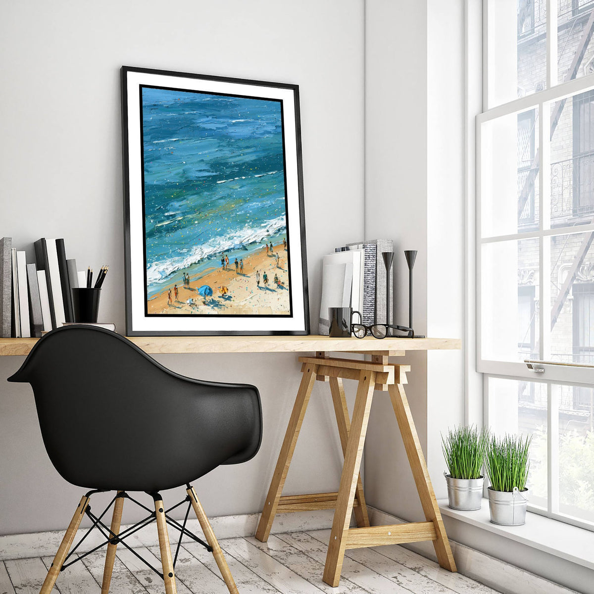 West Sands St Andrews Travel Poster - Aerial Beach Art Print - Impasto Beach Painting - Fife Panel 1/3