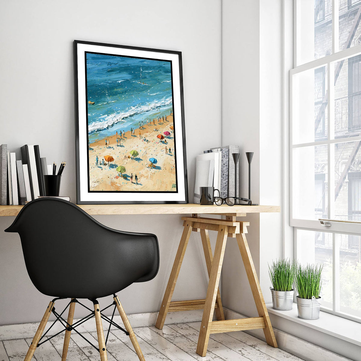 West Sands St Andrews Travel Poster - Aerial Beach Art Print - Impasto Beach Painting - Fife Panel 2/3