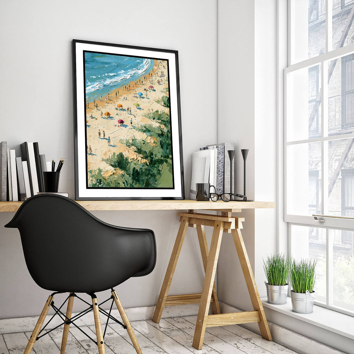West Sands St Andrews Travel Poster - Aerial Beach Art Print - Impasto Beach Painting - Fife Panel 3/3