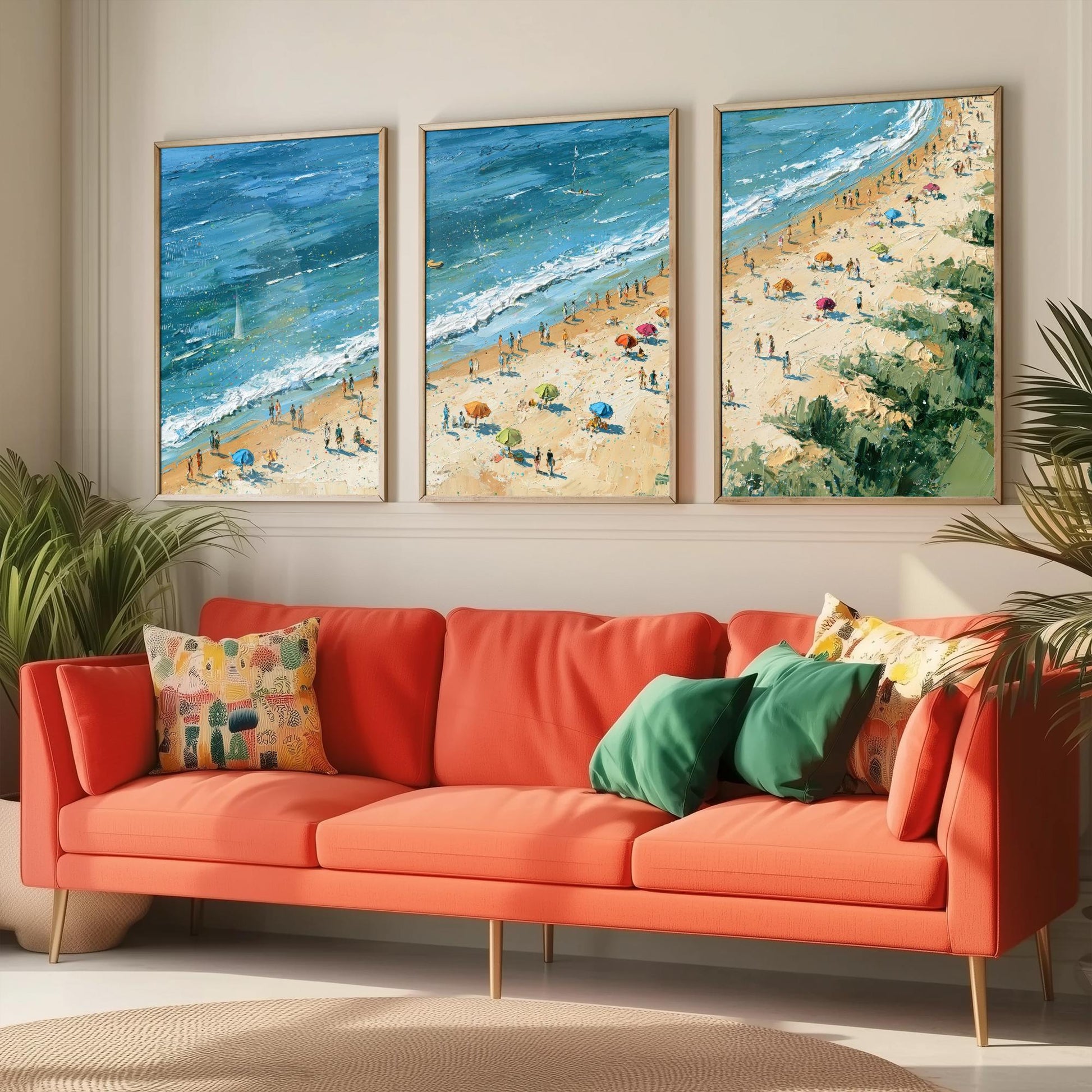 Set of Three West Sands St Andrews Prints - Aerial Coastal Oil Painting Posters - Colourful Seaside Wall Art - Scotland