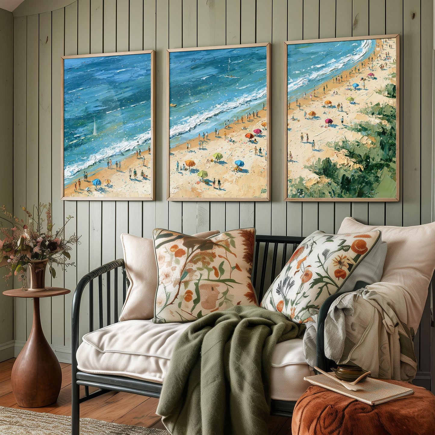 Set of Three West Sands St Andrews Prints - Aerial Coastal Oil Painting Posters - Colourful Seaside Wall Art - Scotland