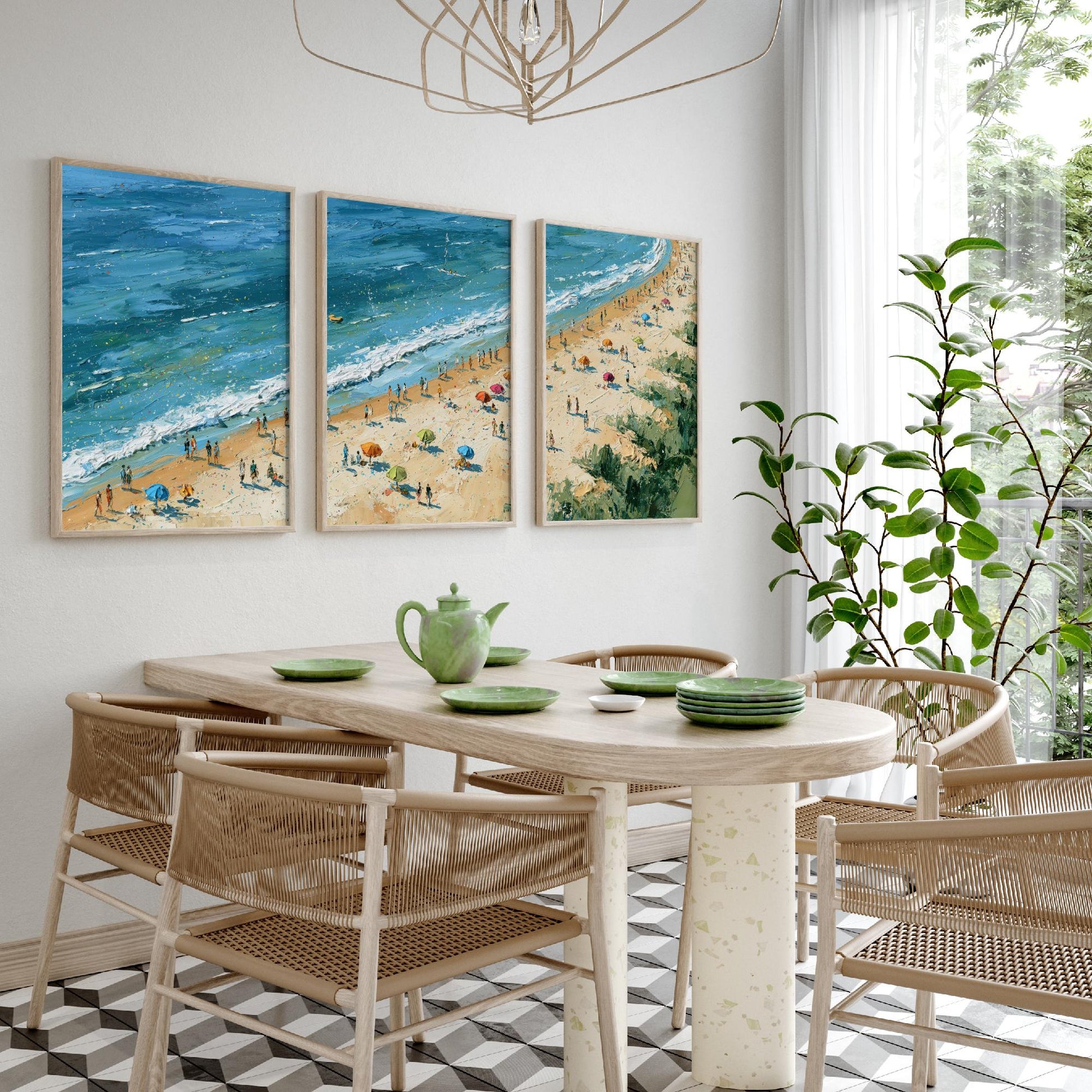 Set of Three West Sands St Andrews Prints - Aerial Coastal Oil Painting Posters - Colourful Seaside Wall Art - Scotland