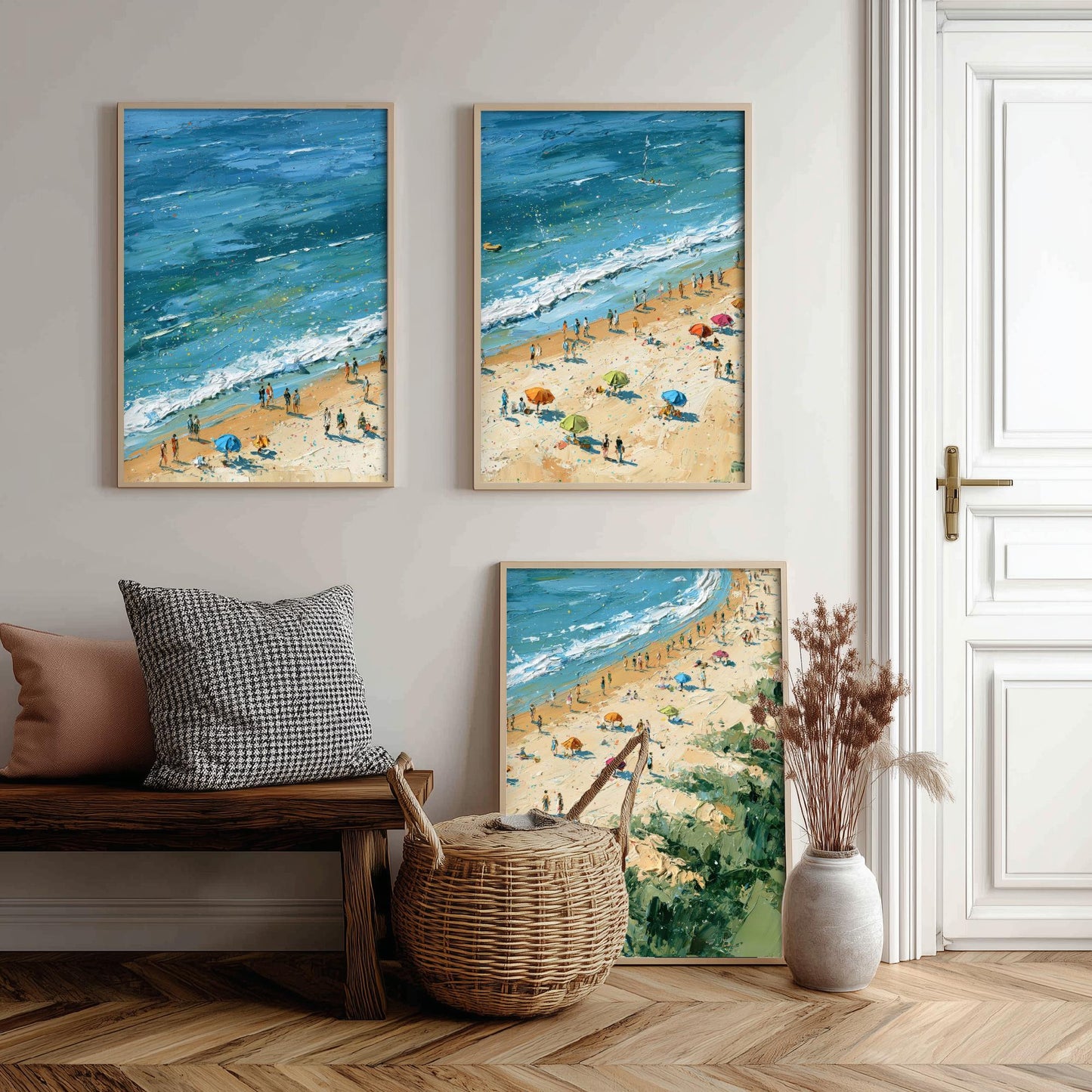 Set of Three West Sands St Andrews Prints - Aerial Coastal Oil Painting Posters - Colourful Seaside Wall Art - Scotland