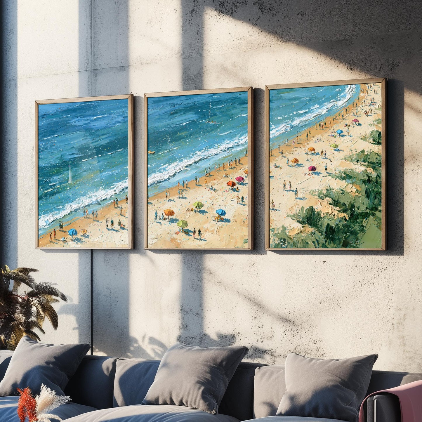Set of Three West Sands St Andrews Prints - Aerial Coastal Oil Painting Posters - Colourful Seaside Wall Art - Scotland