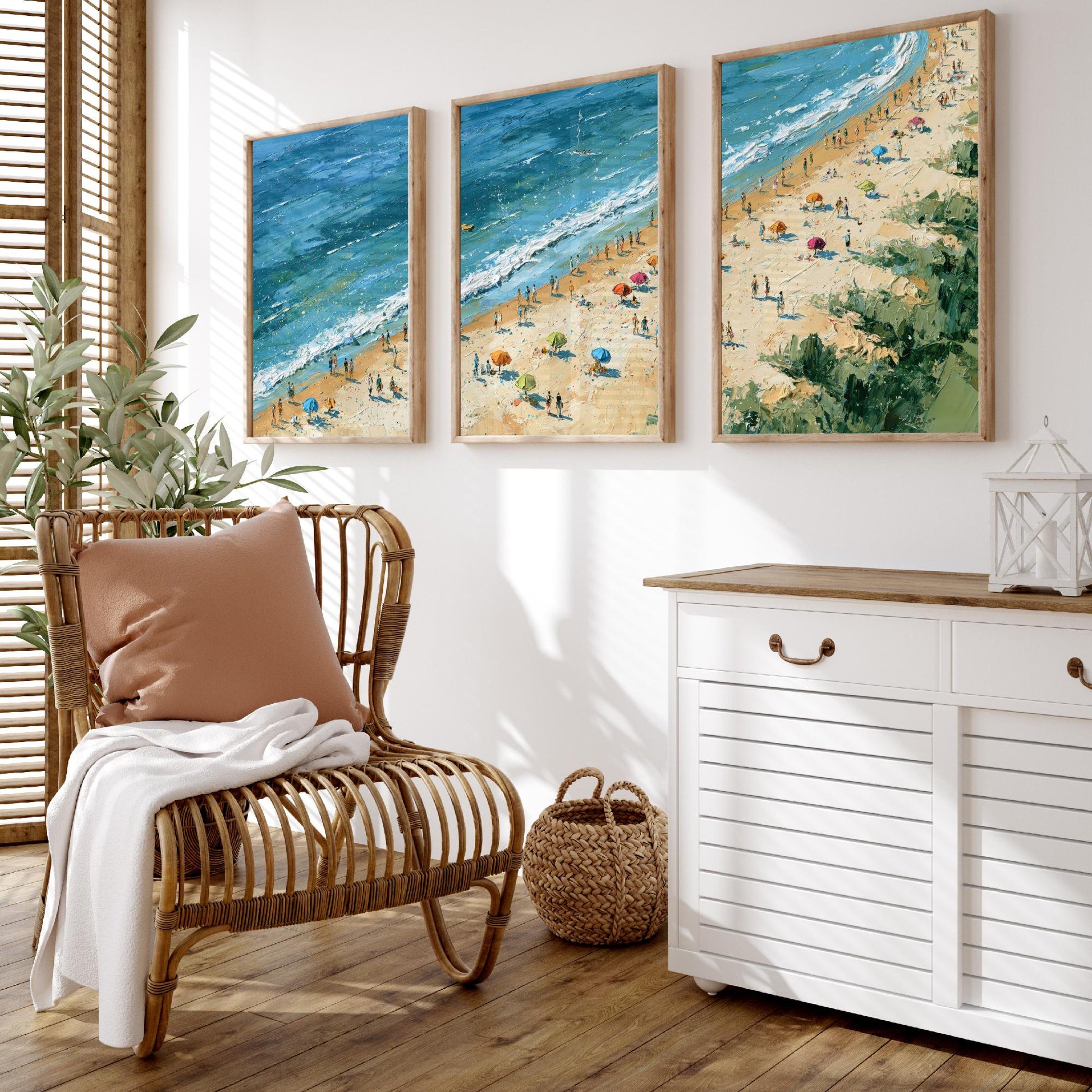 Set of Three West Sands St Andrews Prints - Aerial Coastal Oil Painting Posters - Colourful Seaside Wall Art - Scotland