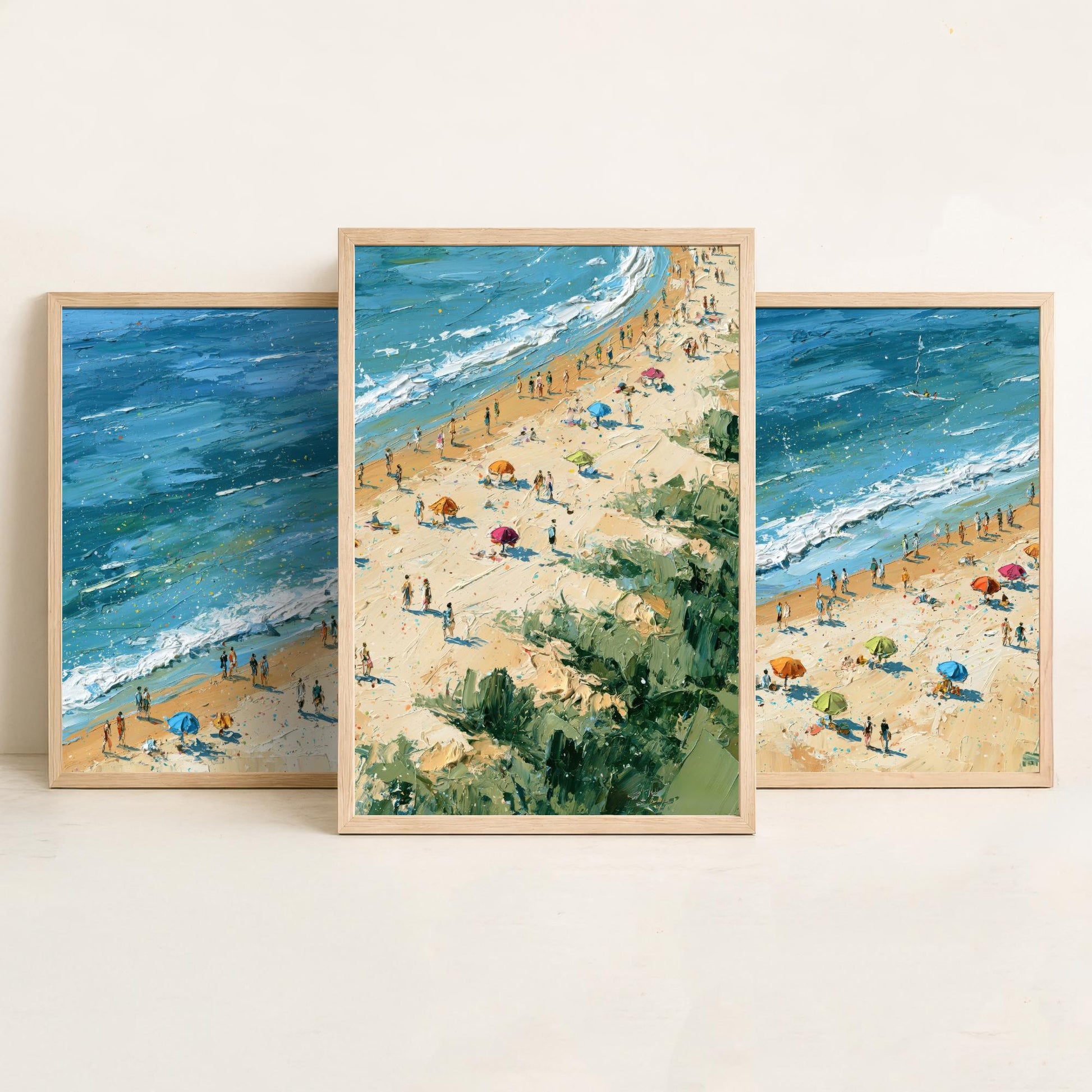 Set of Three West Sands St Andrews Prints - Aerial Coastal Oil Painting Posters - Colourful Seaside Wall Art - Scotland