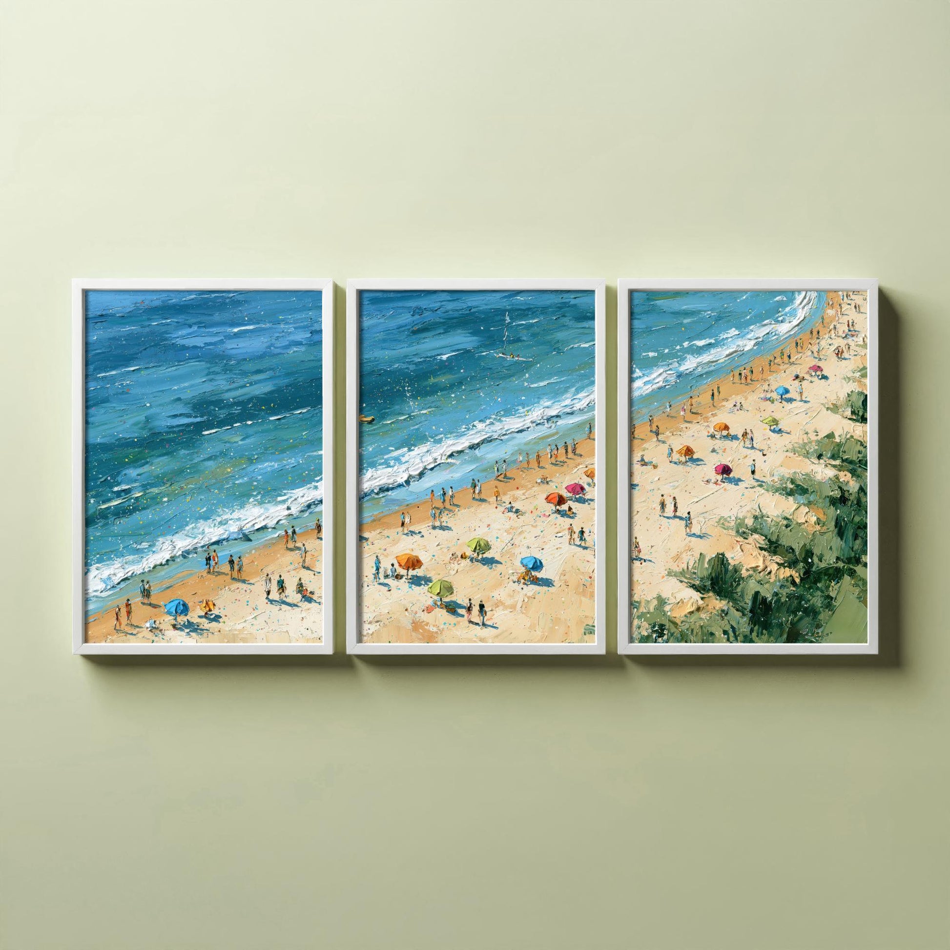 Set of Three West Sands St Andrews Prints - Aerial Coastal Oil Painting Posters - Colourful Seaside Wall Art - Scotland