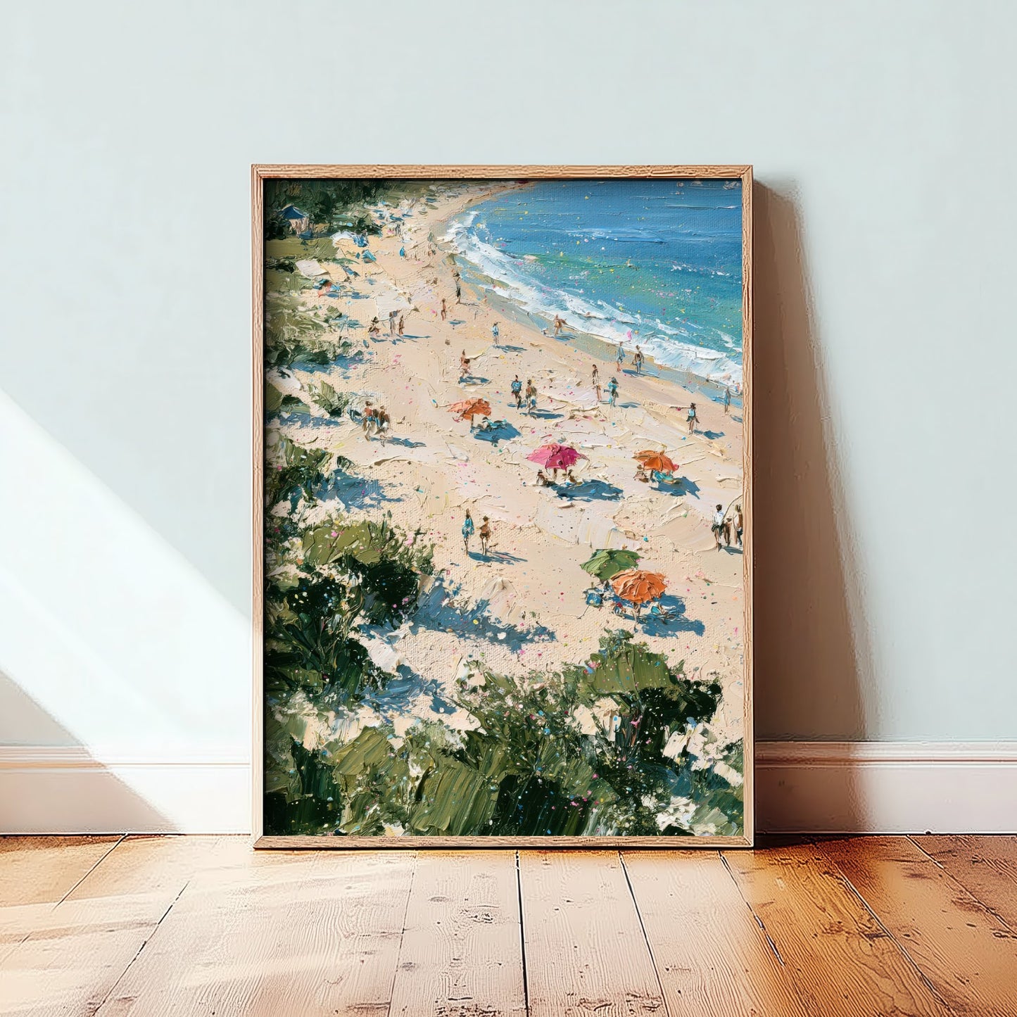 West Wittering Beach Travel Poster - Aerial Beach Art Print - Impasto Beach Painting - West Sussex Panel 1/3