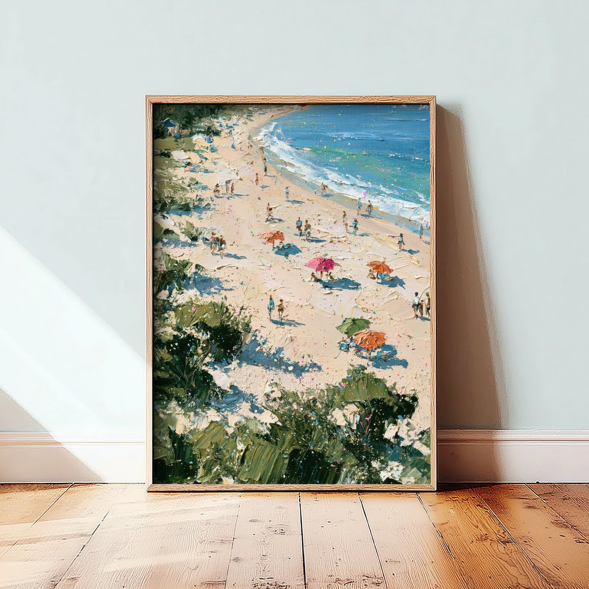 West Wittering Beach Travel Poster - Aerial Beach Art Print - Impasto Beach Painting - West Sussex Panel 1/3