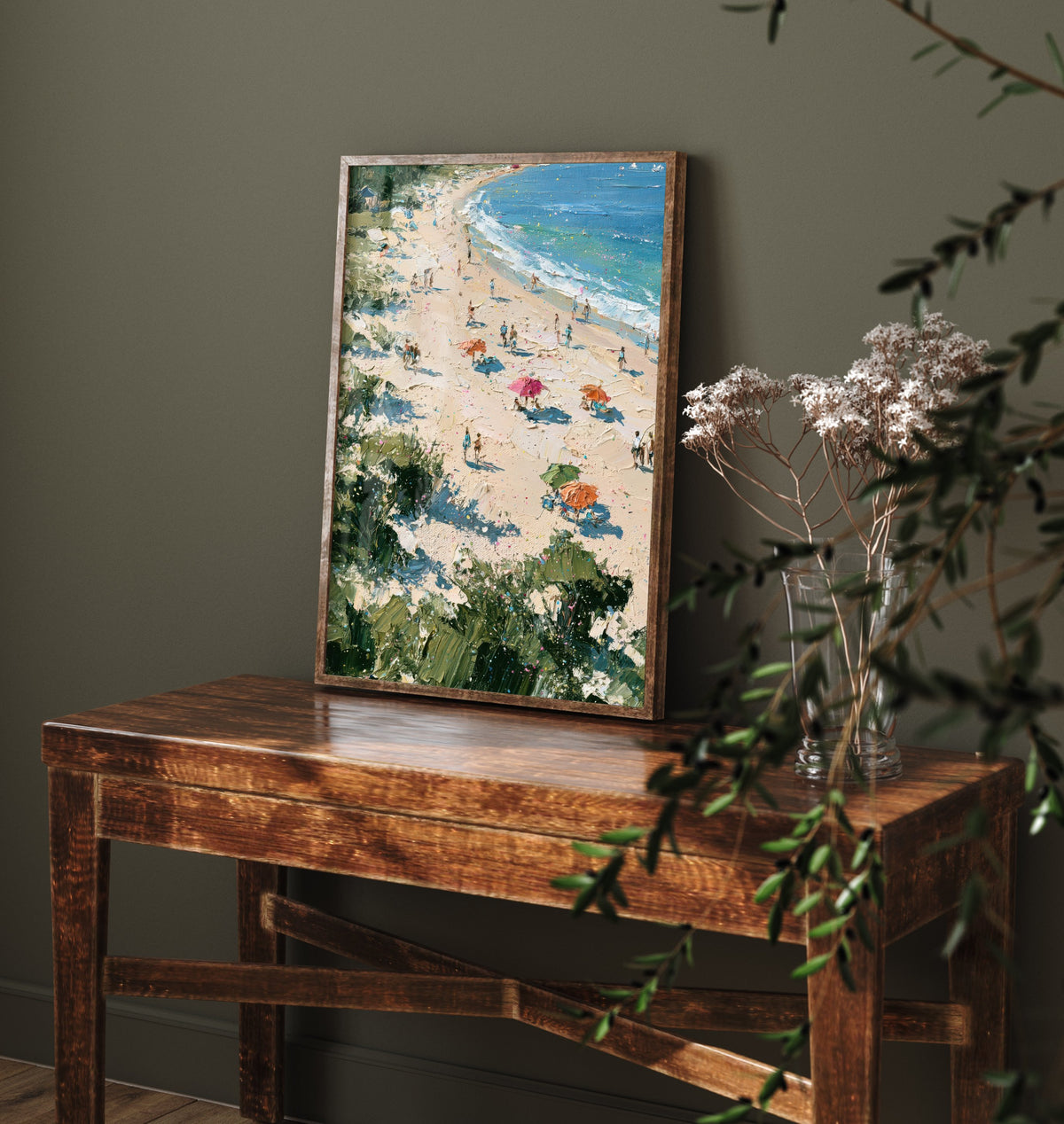 West Wittering Beach Travel Poster - Aerial Beach Art Print - Impasto Beach Painting - West Sussex Panel 1/3